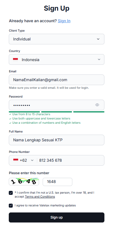 Contoh Pengisian Pendaftaran