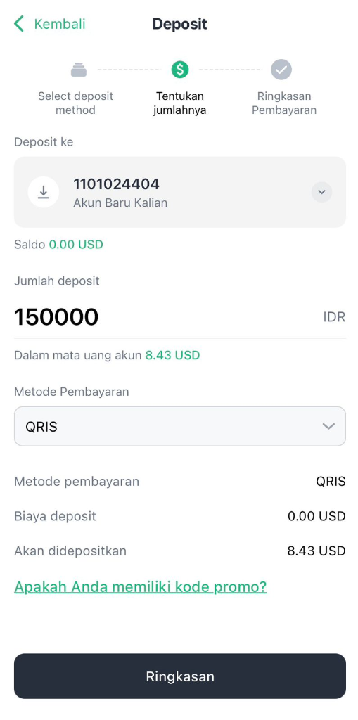 Input Jumlah Deposit