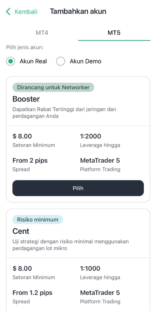 Pilih Jenis Akun MT5